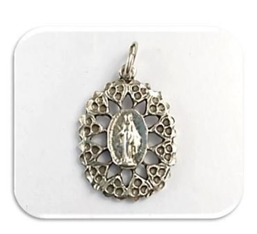 23mm Miraculous Medal / Immaculate Conception Ornate Sterling Medal
