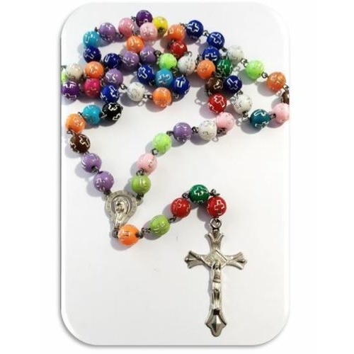 Colourful rosary with silver Crosses