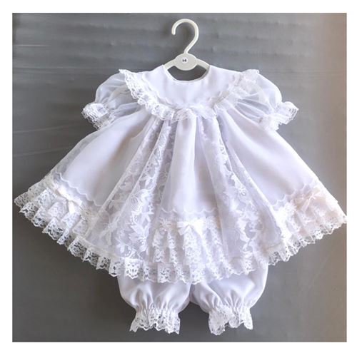 Christening Dress Set - Short Sleeves / white lace