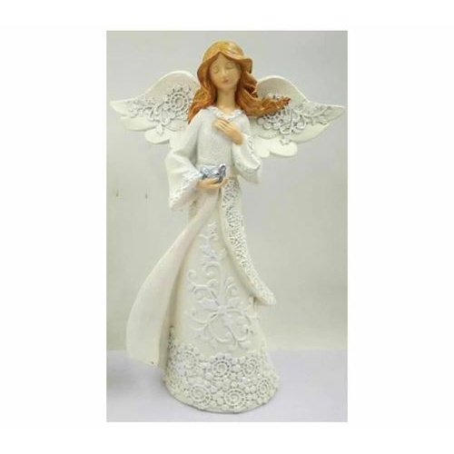25cm White Lace Angel with Dove