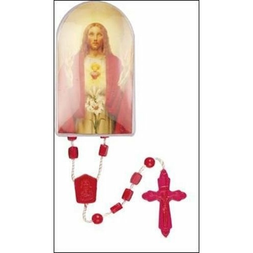 32cm Sacred Heart of Jesus red plastic Rosary with Case
