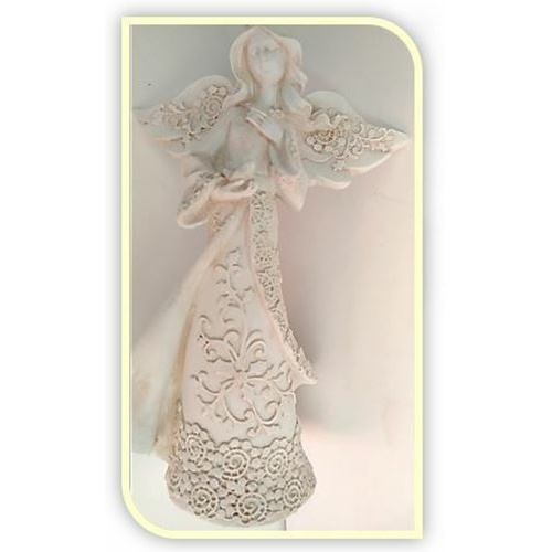 23cm  Ornate Angel with Dove in Hand in Vanilla