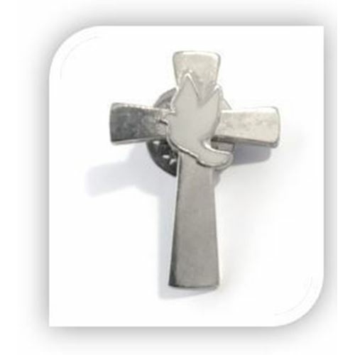 3cm Cross with White Dove - Lapel Pin