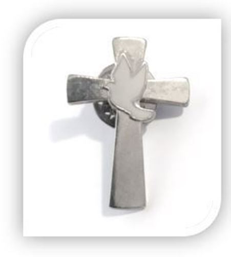 3cm Cross with White Dove - Lapel Pin