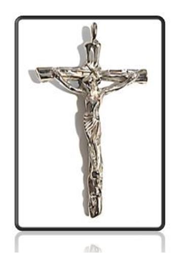 7cm silver Crucifix - Rough Wooden Design