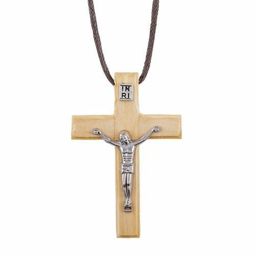 Blonde 6cm wooden crucifix pendant on 80cm cord