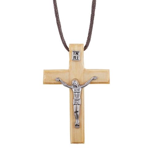 Blonde 6cm wooden crucifix pendant on 80cm cord