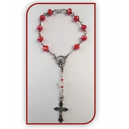 Ruby Red Car rosary with Crystal clear Mystery bead