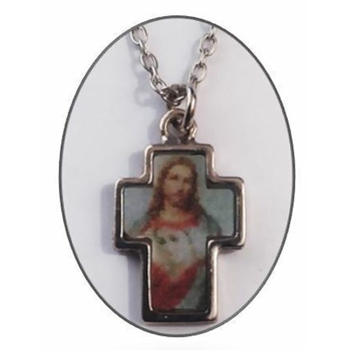 2.5cm Sacred Heart Metal Cross with 50cm chain