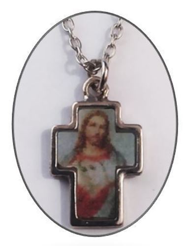 2.5cm Sacred Heart Metal Cross with 50cm chain