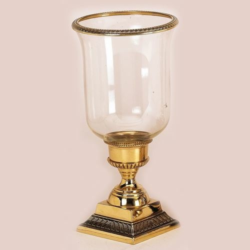 24cm Candle Holder with Glass cover and rim brass - Italian Import