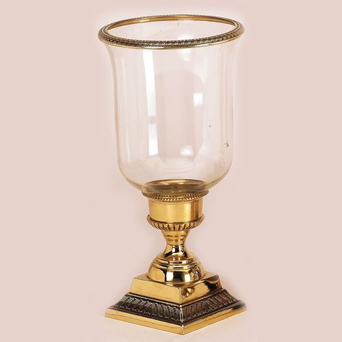 24cm Candle Holder with Glass cover and rim brass - Italian Import