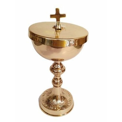 Ciborium with simple cross - 21cm tall - Solid Brass