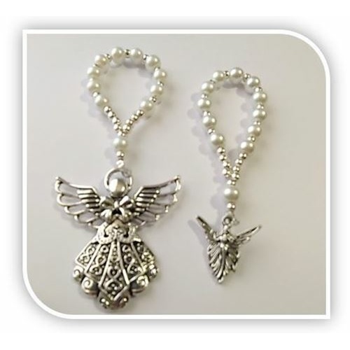 One Decade White Faux Glass Pearl Rosary with Angel