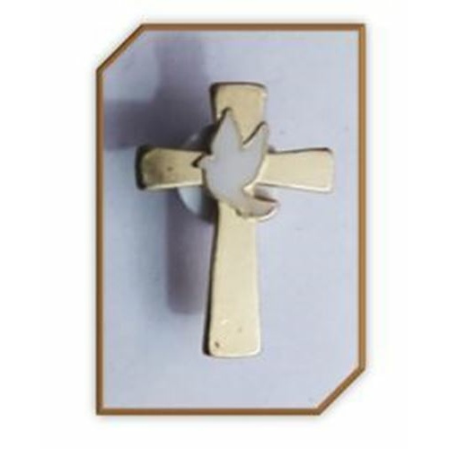 27mm Gold Cross Lapel Pin with White enamel dove