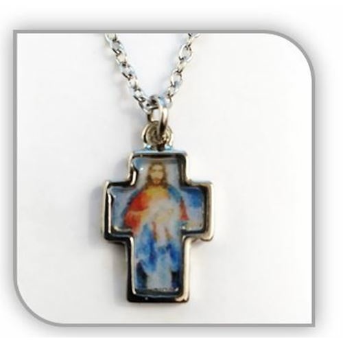 2.5cm Jesus & Mary  Metal Cross with 50cm chain