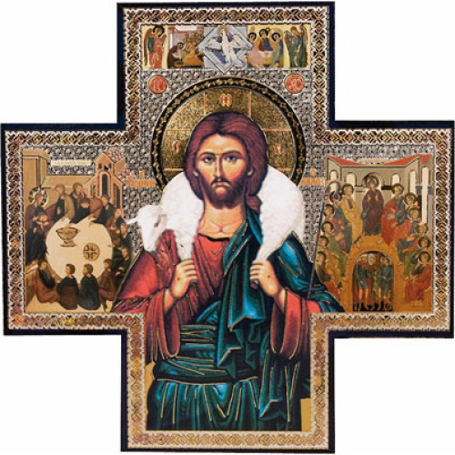 Icon Cross - The Good Shepherd -  15cm X 15cm - Gold Foil - Italy Import