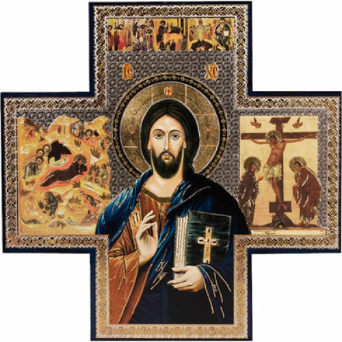 Icon Cross - Christ the Teacher - 15cm X 15cm - Gold Foil - Italian Import