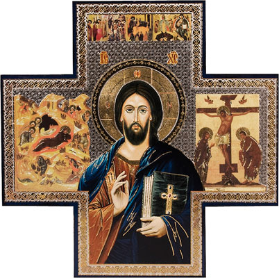 Icon Cross - Christ the Teacher - 15cm X 15cm - Gold Foil - Italian Import