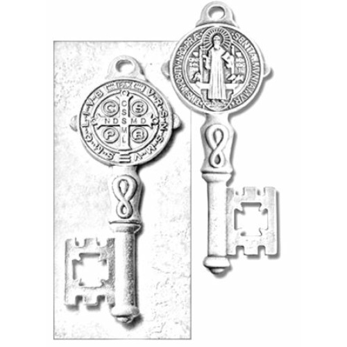 Sterling Silver 40mm St Benedict Key Pendant