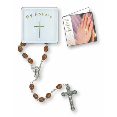 Oval Wooden rosary bead with Crosses - Rosary