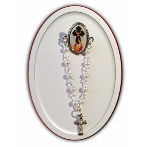 Holy Spirit Cross with Dove & Fire Lapel pin & one decade rosary