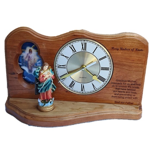 37cm Kiaat Grotto Clock of Our Lady Untier of Knots