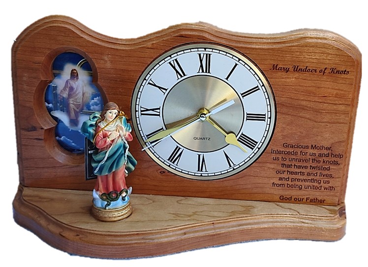 37cm Kiaat Grotto Clock of Our Lady Untier of Knots