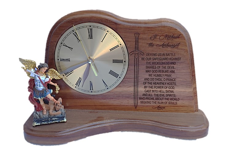 38cm Kiaat Grotto Clock of St Michael the Archangel