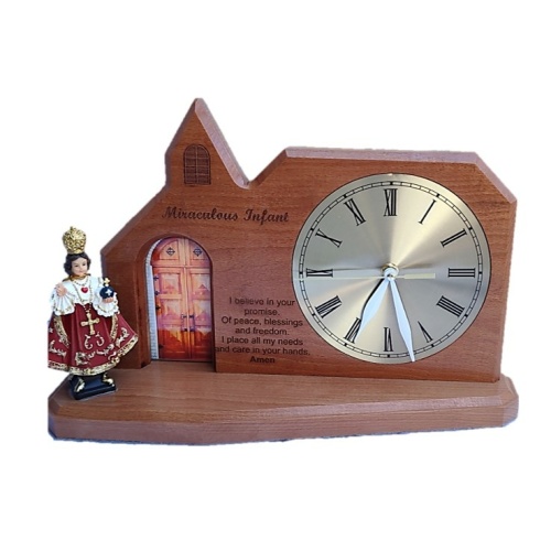 37cm Rosewood Infant of Prague Grotto Clock 