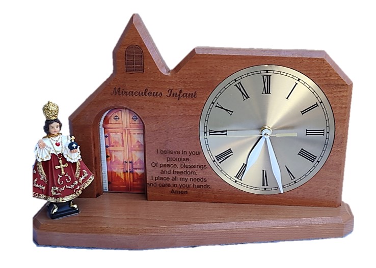 37cm Rosewood Infant of Prague Grotto Clock 