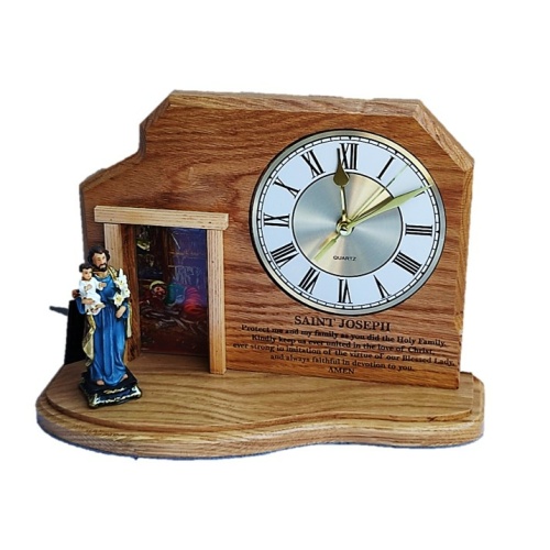 36cm Oak St Joseph Grotto Clock