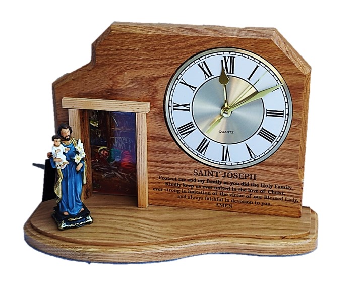 36cm Oak St Joseph Grotto Clock