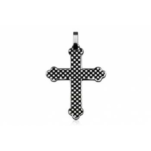 Stainless Steel Checkered Cross - 4cm