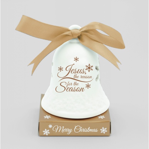 Christmas Ceramic Bell - 7cm - Jesus is the Reason -  Gold