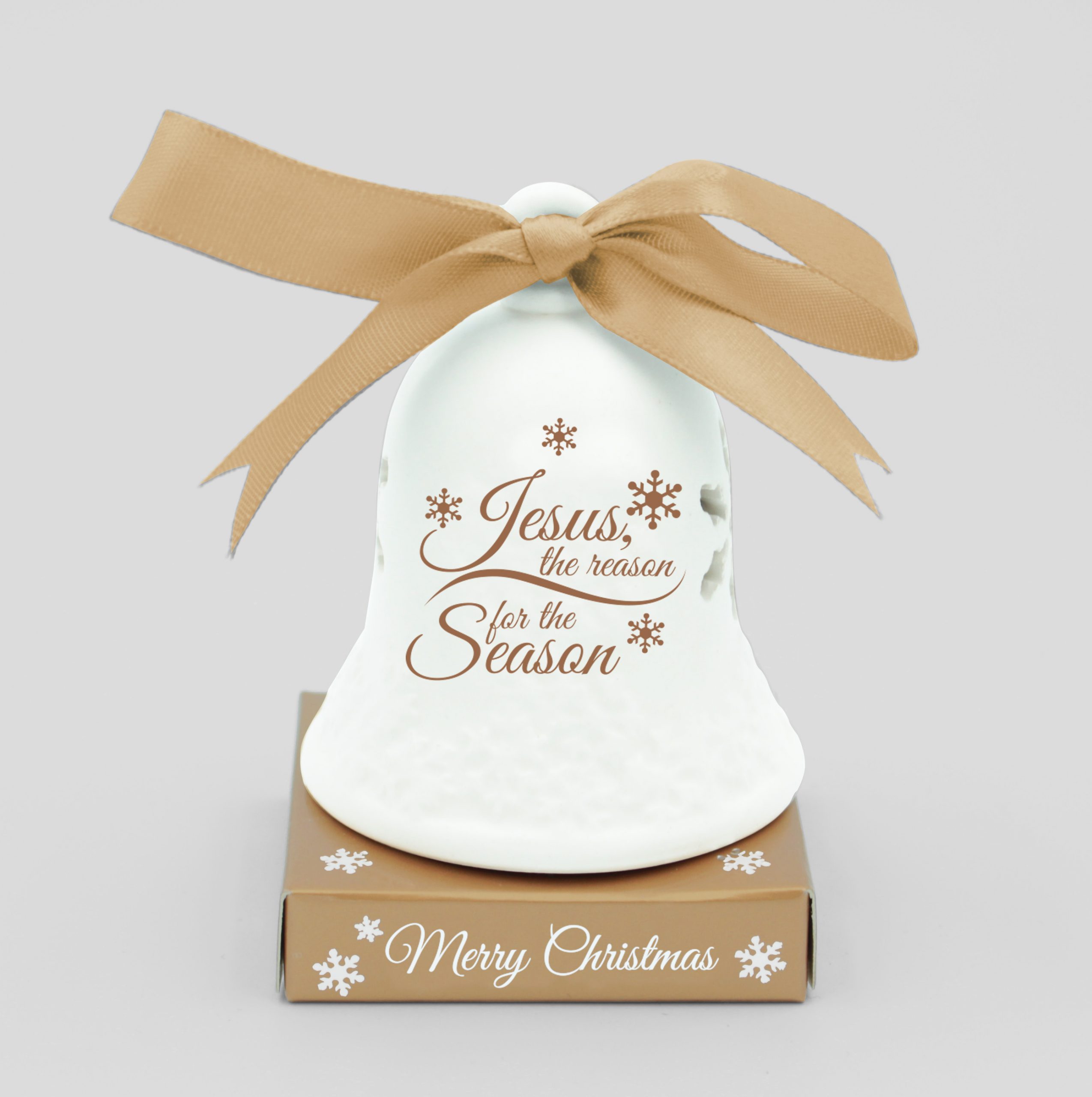 Christmas Ceramic Bell - 7cm - Jesus is the Reason -  Gold