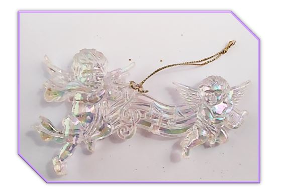 Mother of Pearl Sheen Angels on Music score - hanging ornament