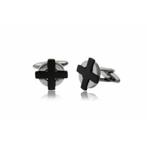 Stainless steel cufflinks with Rhodium plated cross