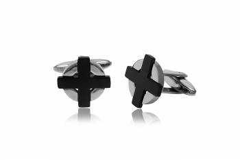 Stainless steel cufflinks with Rhodium plated cross