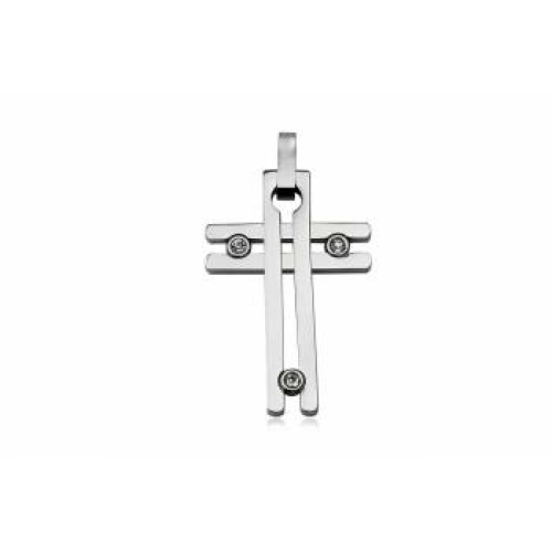 305 Stainless Steel double cross with crystals - 42mm