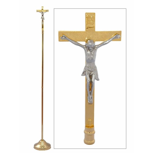 2meter Processional Crucifix in Brass with Stainless Steel plated Corpus
