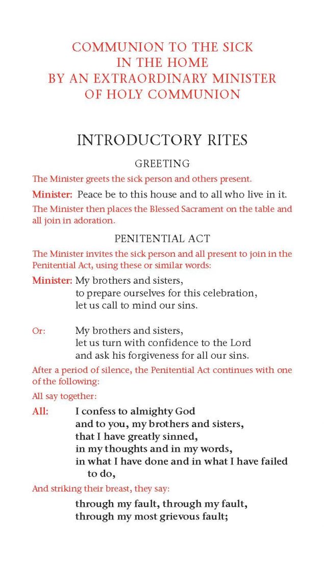 Rite of Communion to the Sick in the home & hospital - Extraordinary Minister of Holy Communion