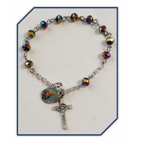 One Decade rosary Bracelet - Peacock Austrian Glass crystals