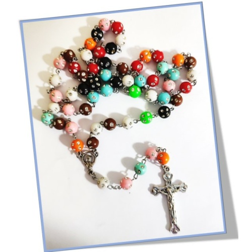 6mm Colourful rosary with diamante pitted effect.
