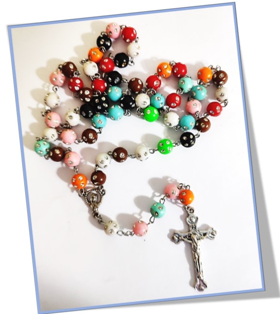 6mm Colourful rosary with diamante pitted effect.
