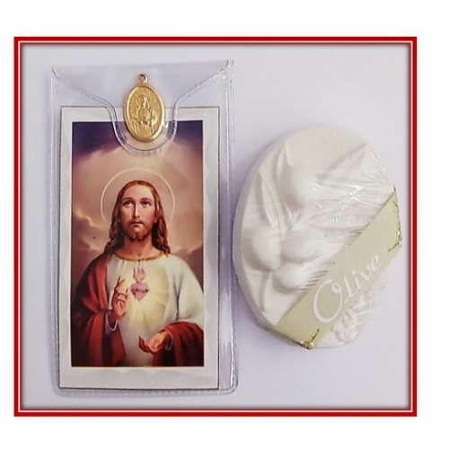 Sacred Heart Olive Soap - with prayer card and medal