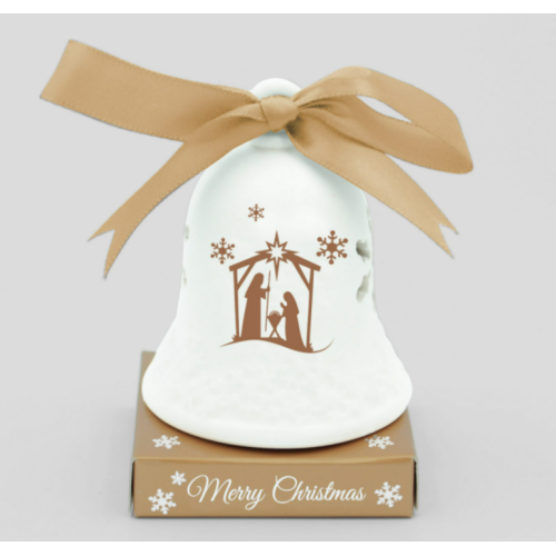 Christmas Ceramic Bell - 7cm - Nativity in gold