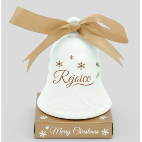 Christmas Ceramic Bell - 7cm - Cross - Rejoice gold