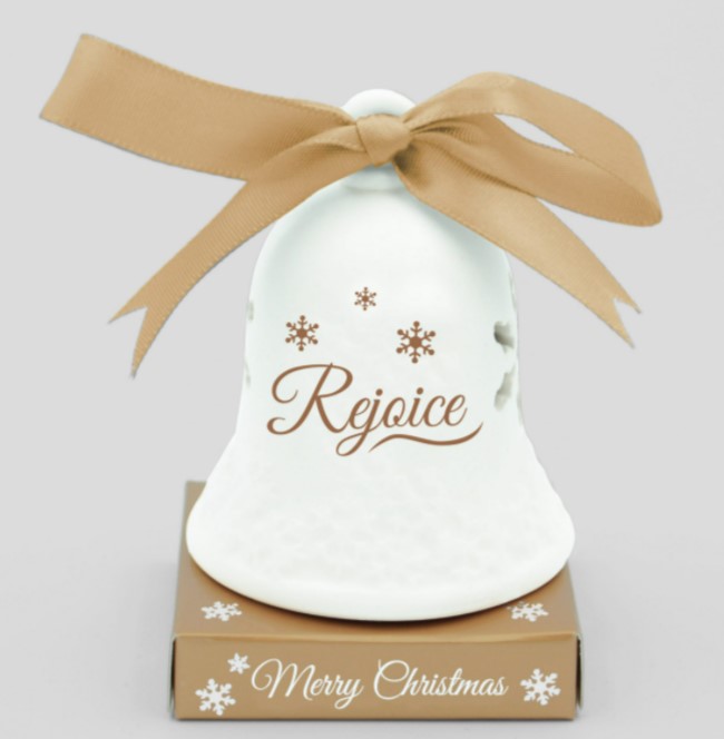 Christmas Ceramic Bell - 7cm - Cross - Rejoice gold
