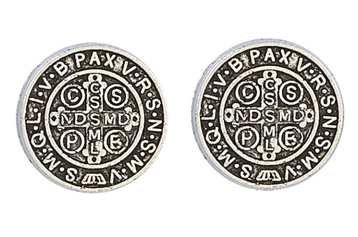 Silver St Benedict Medal Earrings